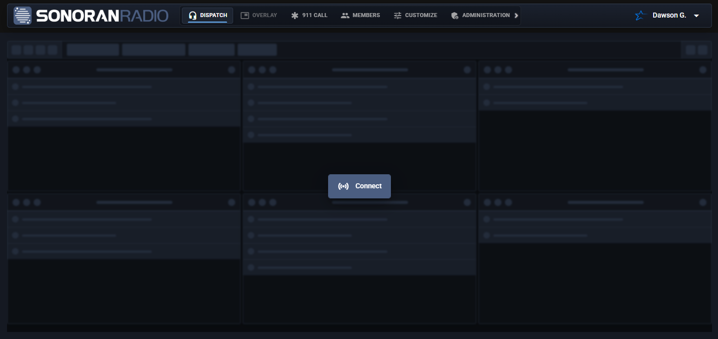 Sonoran Radio top navigation with the Overlay tab immediately to the right of Dispatch